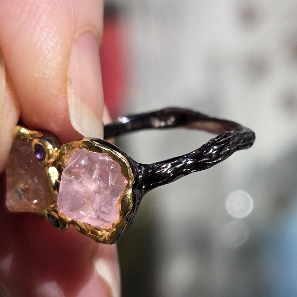 HOST PICK🎉Pink Tourmaline & Amethyst Gemstone Sterling Rhodium&Gold Ring Sz7.25 - Picture 9 of 9
